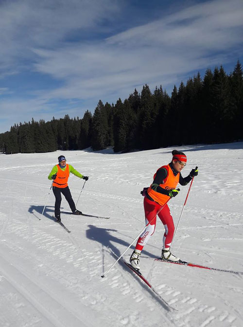 Pratique de ski avec un guide
